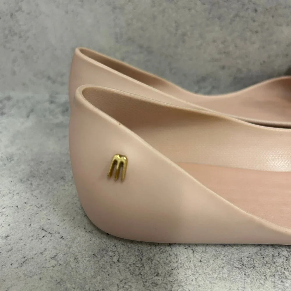 Melissa Soft Pink Rubber Pointed Bow Flats Size 8